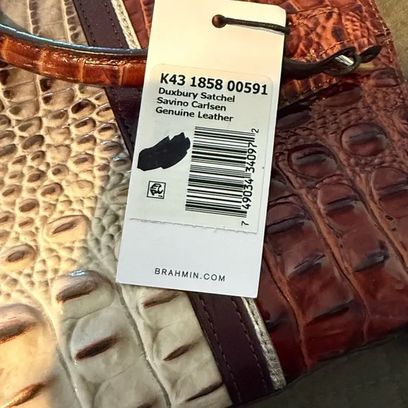 BRAHMIN Elegant Brown and Cream Croc-Embossed Women's shoulder satchel - Picture 4 of 7